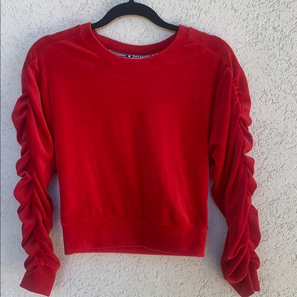 Juicy Couture  red velvety cropped sweatshirt with rouched long sleeves - Picture 1 of 7